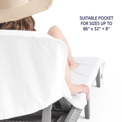 American Soft Linen Chaise Lounge Covers with Pocket, 86"x32" Oversized Pool Chair Lounge Towel, White