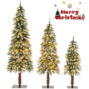 Costway Pre-Lit Christmas Tree Set of 3 Slim Artificial Lighted Xmas Decoration 3/4/5 FT - 1 of 4