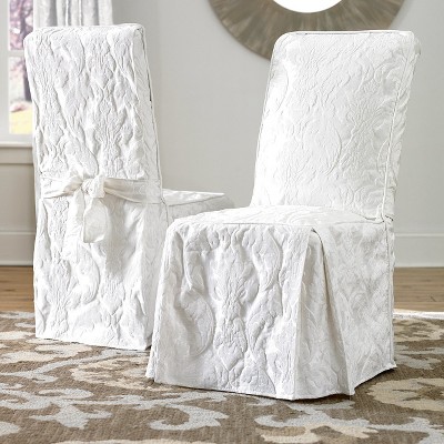 Matelasse Damask Dining Room Chair Cover White - Sure Fit, Size: Long Dining Room Chair