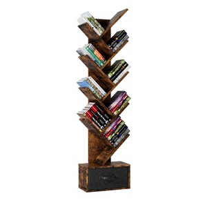 Alilang 8 Tier Tree Utility Shelf with Bottom Drawer, Modern Book Case Tree, Free Standing Organizer for Home or Office-Brown - 1 of 4