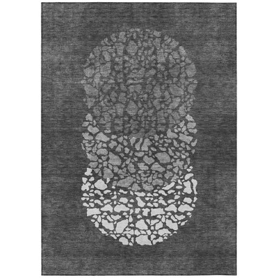 Charcoal Gray And Silver Abstract Washable Indoor Outdoor Area Rug