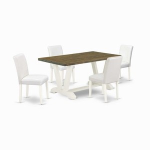 HomeStock 5-Pc Distressed Jacobean Finish Solid Wood Top Dining Table with 4 Parson Chair - 1 of 4