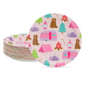Blue Panda 48 Pack Pink Camping Paper Plates for Girls One Happy Camper Birthday Party Supplies (7 In) - 1 of 4