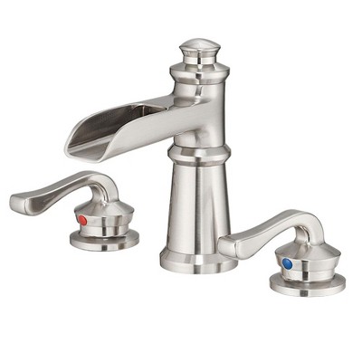 BWE 8 in. Waterfall Widespread 2-Handle 3 Holes Bathroom Faucet With Metal Drain in Spot Resist