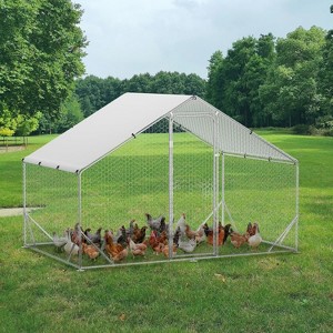 Metal Chicken Coop, 9.8x6.5x6.5 Ft Spire-Roof Poultry Cage with Waterproof and Anti-Ultraviolet Cover for Outside, for Backyard Farm Garden - 1 of 4