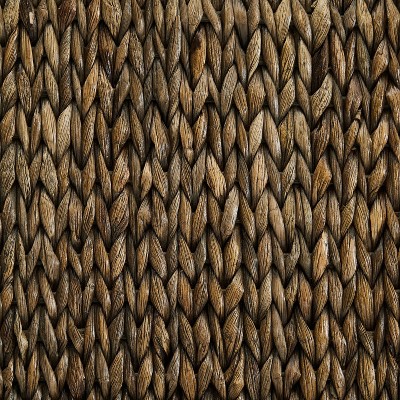 Seagrass Woven Seat Mahogany Frame Backless Barstools, Set of 2