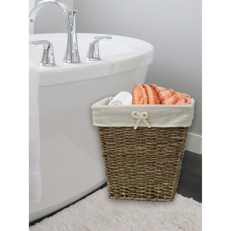 Vintiquewise Woven Seagrass Small Waste Bin Lined with White Washable Lining, 3 of 6