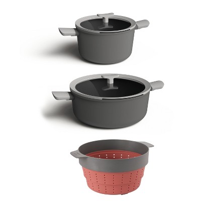 BergHOFF Leo 5Pc Non-Stick Stockpot & Steamer Set, Grey