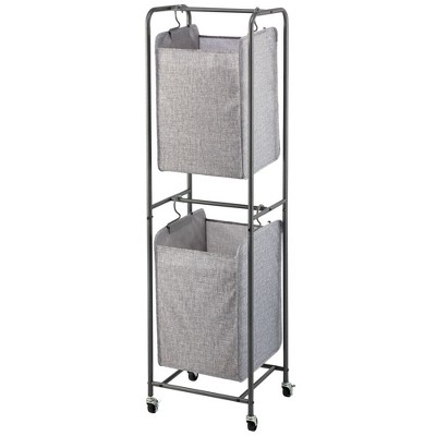 mDesign Vertical Laundry Hamper Basket with Wheels - Gray