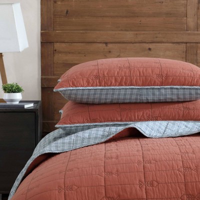 King Gray and Terracotta Cotton Reversible Quilt Set