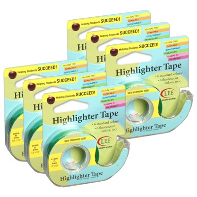 6pk Removable Highlighter Tape Fluorescent Green - Lee Products: Clear Plastic Tape, 720" Length, 0.5" Width, 6 Count