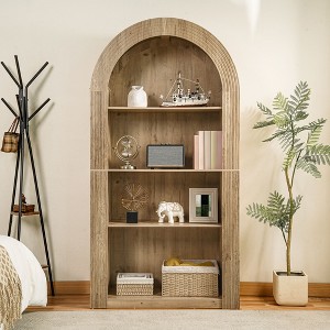 Okak Mid Century 4 Tier Tall Arched Bookshelf Cabinet,Wooden Display Bookcase Open Storage Rack for Office,Living Room - 1 of 4