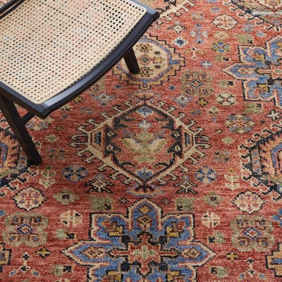 Samarkand Blue and Rust Hand-Knotted Wool 6' x 9' Area Rug