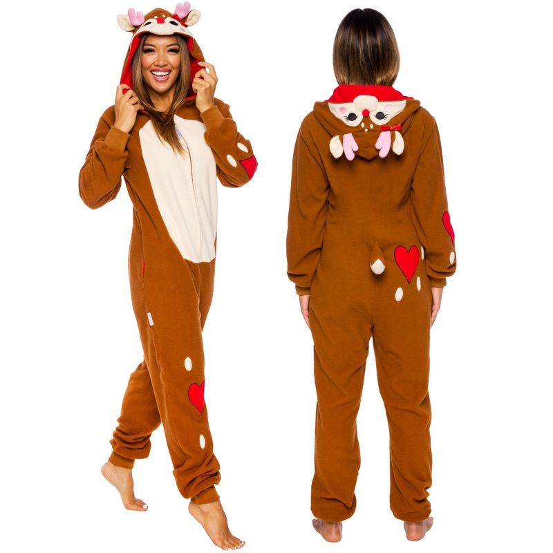 FUNZIEZ! Reindeer Slim Fit Women's Novelty Union Suit Costume for Halloween, 1 of 6