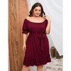 Coolmee Women's Casual Plus Size Square Neck Dress Short Sleeve Dress High Waist Ruffle Summer Midi Dress with Belt - 4 of 4