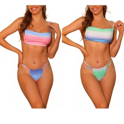 Elerevyo Women's Gradient Colorful Lace Up Bandeau Swimsuit Bathing Suit 2 Sets