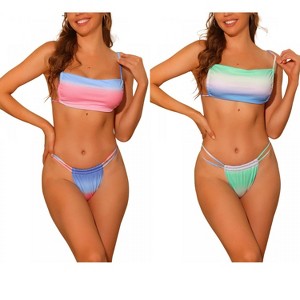 Elerevyo Women's Gradient Colorful Lace Up Bandeau Swimsuit Bathing Suit 2 Sets - 1 of 4