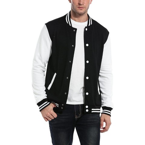 COOFANDY Men's Fashion Varsity Jacket Causal Slim Fit Cotton Letterman Baseball Bomber Jackets Black L