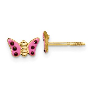 Black Bow Jewelry Kids Pink Enameled Butterfly Post Earrings in 14k Yellow Gold - 1 of 4