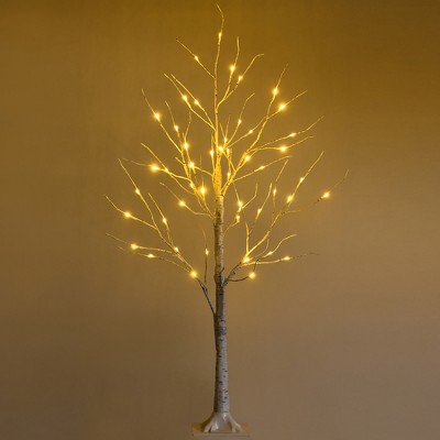 6' Lighted Christmas White Birch Twig Tree Outdoor Decoration - Warm White  LED Lights 