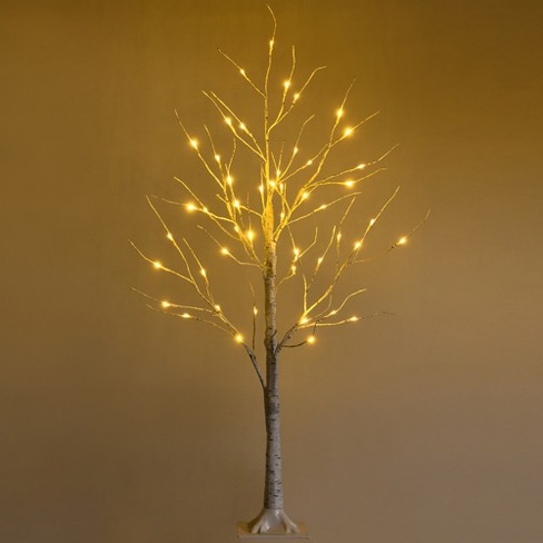 GDF Studio Berwick 4 Foot Pre Lit LED Artificial Twig Birch Tree, White  Lights 