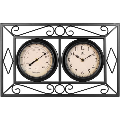 Infinity Instruments 20108bk Tc The Bookend Decorative Outdoor Hanging Wall Clock And Thermometer Combo With Hanging Bracket And Silent Movement Target