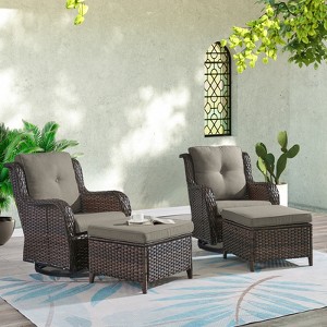 POCASSY Outdoor Swivel Glider Chairs Set of 2 with Ottomans, Patio Furniture Set with All Weather Wicker Outdoor Lounge Accent Chair for Porch Deck - 1 of 4