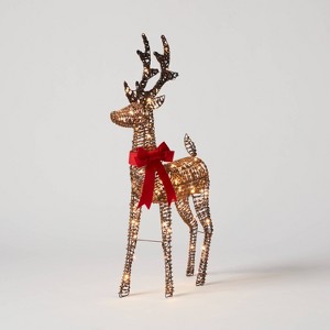 LED Faux Rattan Fawn with Red Bow Christmas Novelty Sculpture Light - Wondershop™ - 1 of 4