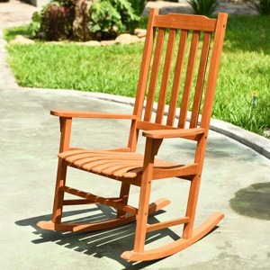 Costway Outdoor Eucalyptus Rocking Chair Single Rocker for Patio Deck Garden Natural - 1 of 4