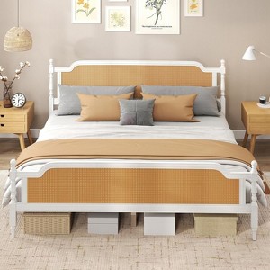 NicBex All Size Natural Wooden Bed Frame with Rattan Headboard & Footboard,Pine Wood Platform Bed,No Box Spring Needed - 1 of 4