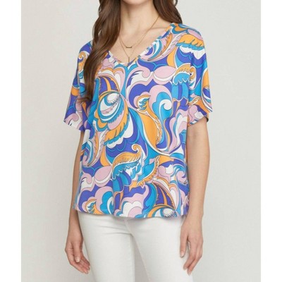 Women's Abstract V-Neck Top - entro