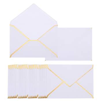Unique Bargains Office Invitations Graduation Parties Card Gold Border V Flap Envelopes White