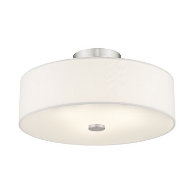 Brushed Nickel 3-Light Semi-Flush Mount with Off-White Shade