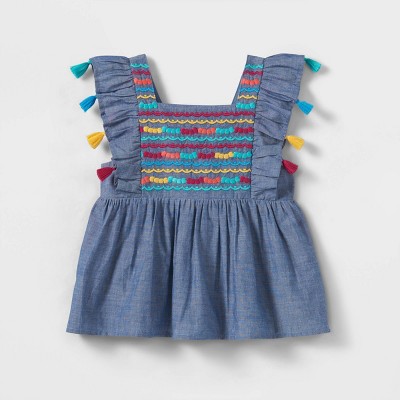 Toddler Girls' Embroidered Short Sleeve Top - Cat & Jack™ Blue