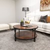 Acekool Round Rustic Coffee Table with Storage Shelf, Wood Top & Roman Column Metal Legs - 3 of 4