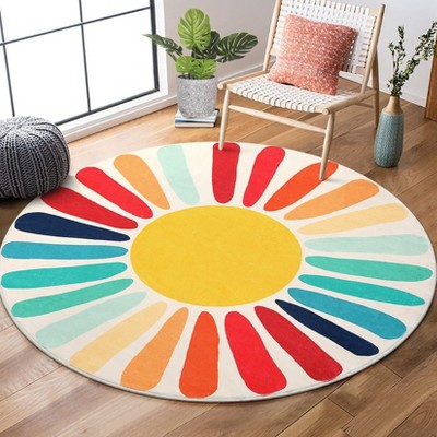 Cute Machine Washable Rugs Sunburst Area Rug Modern Non-Slip Rugs for Bedrooms Colorful Soft Carpet for Kids