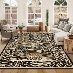 Leopard Rug – Soft, Washable, Non-Slip, Low Pile, Patchwork Print, Large Accent Carpet for Living Room, Office, Bedroom, Dining Room - 1 of 4