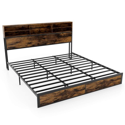 Infans King Bed Frame w/Charging Station Storage Headboard Under-bed Storage Space