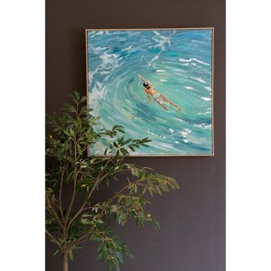 Framed Painting – Swimmer Wall Art with Ocean Blue Tones by Kalalou - 1 of 3