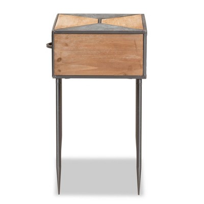 Antique Grey and Whitewashed Oak Industrial 1-Drawer Nightstand