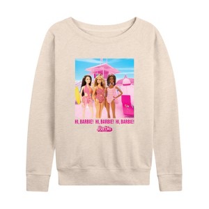 Women's - Barbie - Hi Barbie Beach Lightweight French Terry Wide Neck Long Sleeve Shirt - 1 of 4