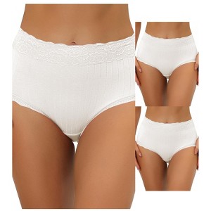 Allegra K Women's High-Waisted Tummy Control Comfortable Lace Trim Ribbed Briefs 3 Packs - 1 of 4