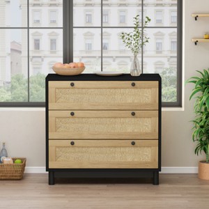 Black 3 Drawer Dresser, Modern Rope Woven Chest with Deep Storage, 30.31" Wide Bedroom Cabinet-3irtyhousy - 1 of 4