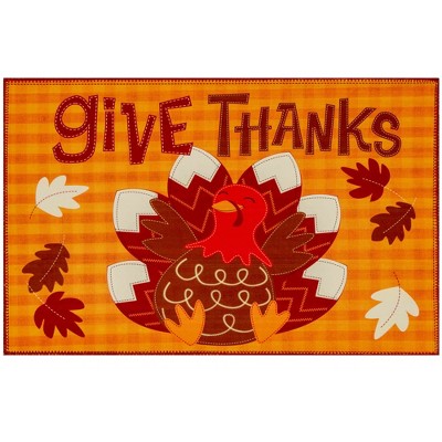 Olivia's Home Give Thanks Doormat – 22" x 32" Indoor Mat with Autumn Leaves and Thanksgiving Message