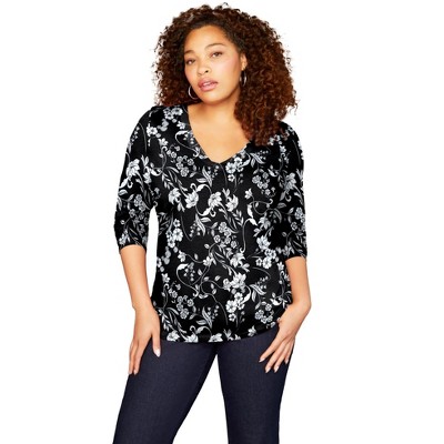 June + Vie By Roaman's Women’s Plus Size Long-sleeve V-neck One + Only ...