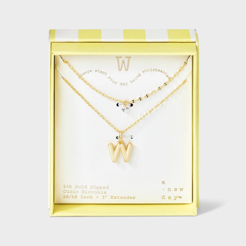 14K Gold Dipped Initial Cubic Zirconia Layered Chain Necklace - A New Day™ Gold, 1 of 5