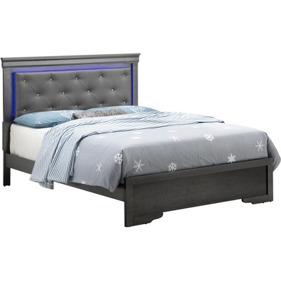 Sapphtopaz Modern Bed Frame with Button Tufting Upholstered Headboard Wood Platform Bed with LED for Bedroom, Apartment