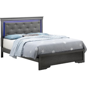 Sapphtopaz Modern Bed Frame with Button Tufting Upholstered Headboard Wood Platform Bed with LED for Bedroom, Apartment - 1 of 4