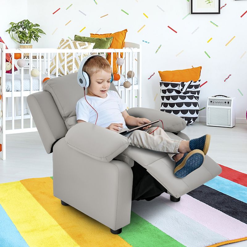 Tangkula Deluxe Padded Kids Sofa Armchair Recliner Headrest Children w/ Storage Arms Gray, 2 of 11