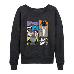 Women's - The Bad Guys - Mr. Wolf and Friends Collage Lightweight French Terry Wide Neck Long Sleeve Shirt - 1 of 4